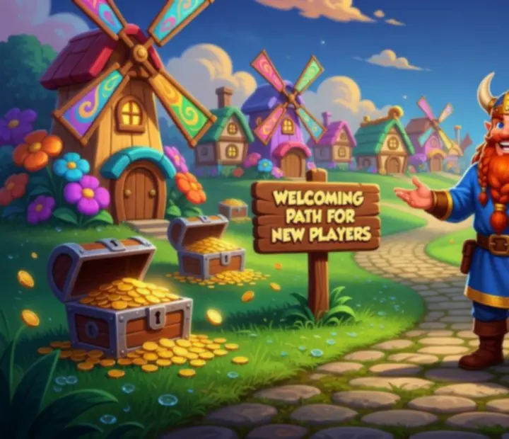 Kolorowa ilustracja początkującego gracza Coin Master w wiosce wikingów