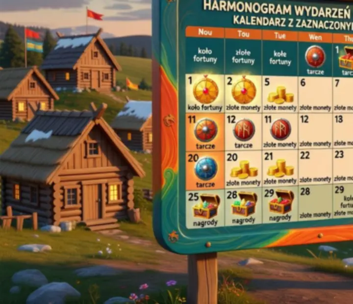 Kalendarz wydarzeń Coin Master z oznaczonymi dniami eventów